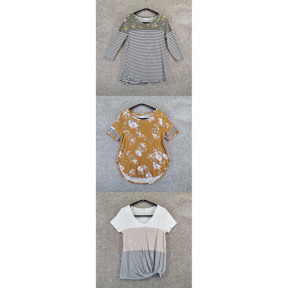 Maurices 24/7 Shirt Women Small Floral Striped Color Block Casual Lot of 3